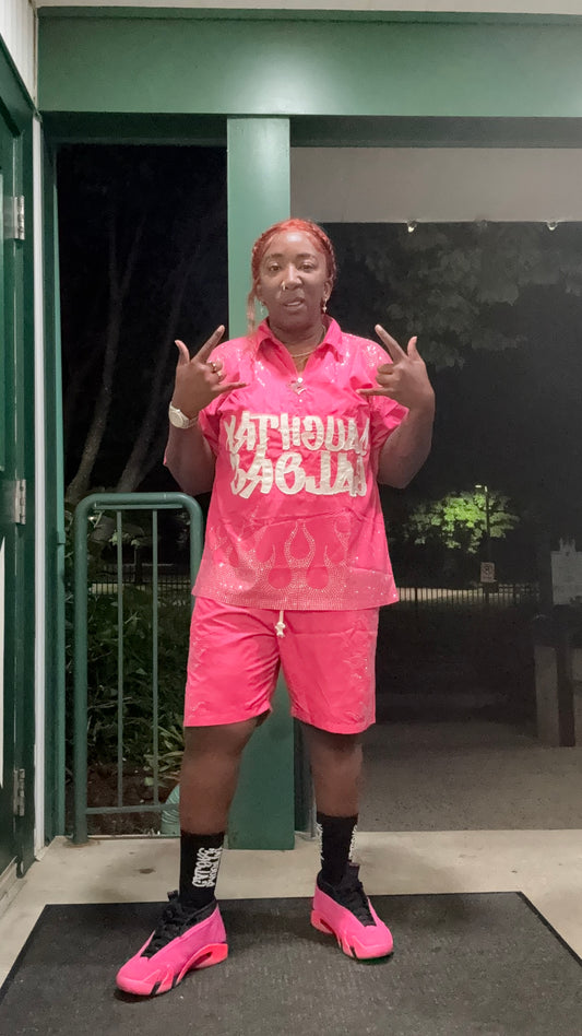 Rhinestone Windbreaker Short Set